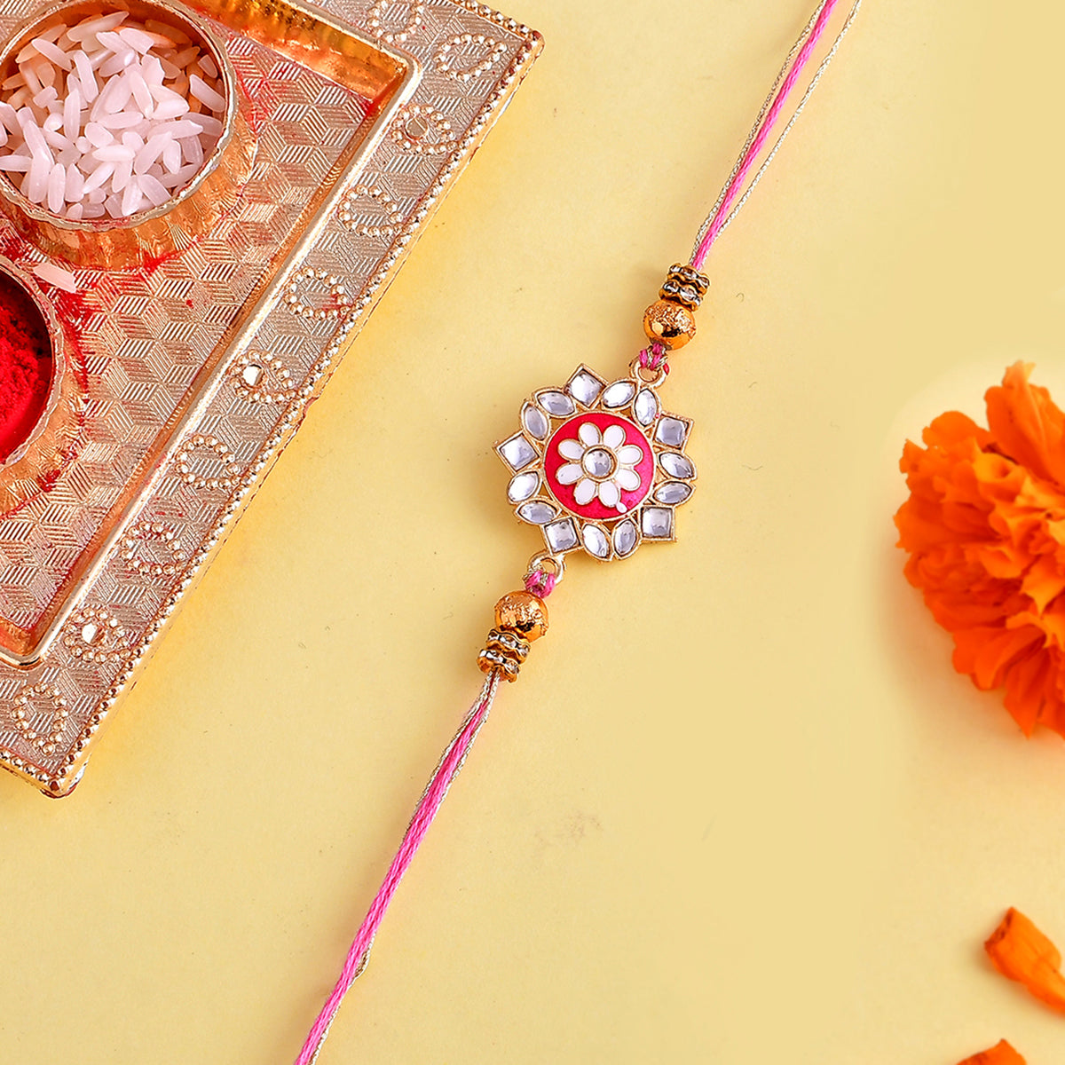 trueBrowns X Voylla Green Gems Studded Ethnic Thread Rakhi | Swadesiicart