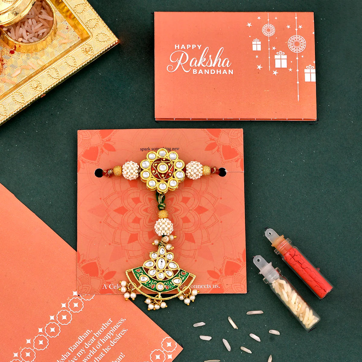 trueBrowns X Voylla Kundan Polki Traditional Bhaiya-Bhabhi Rakhi | Swadesiicart