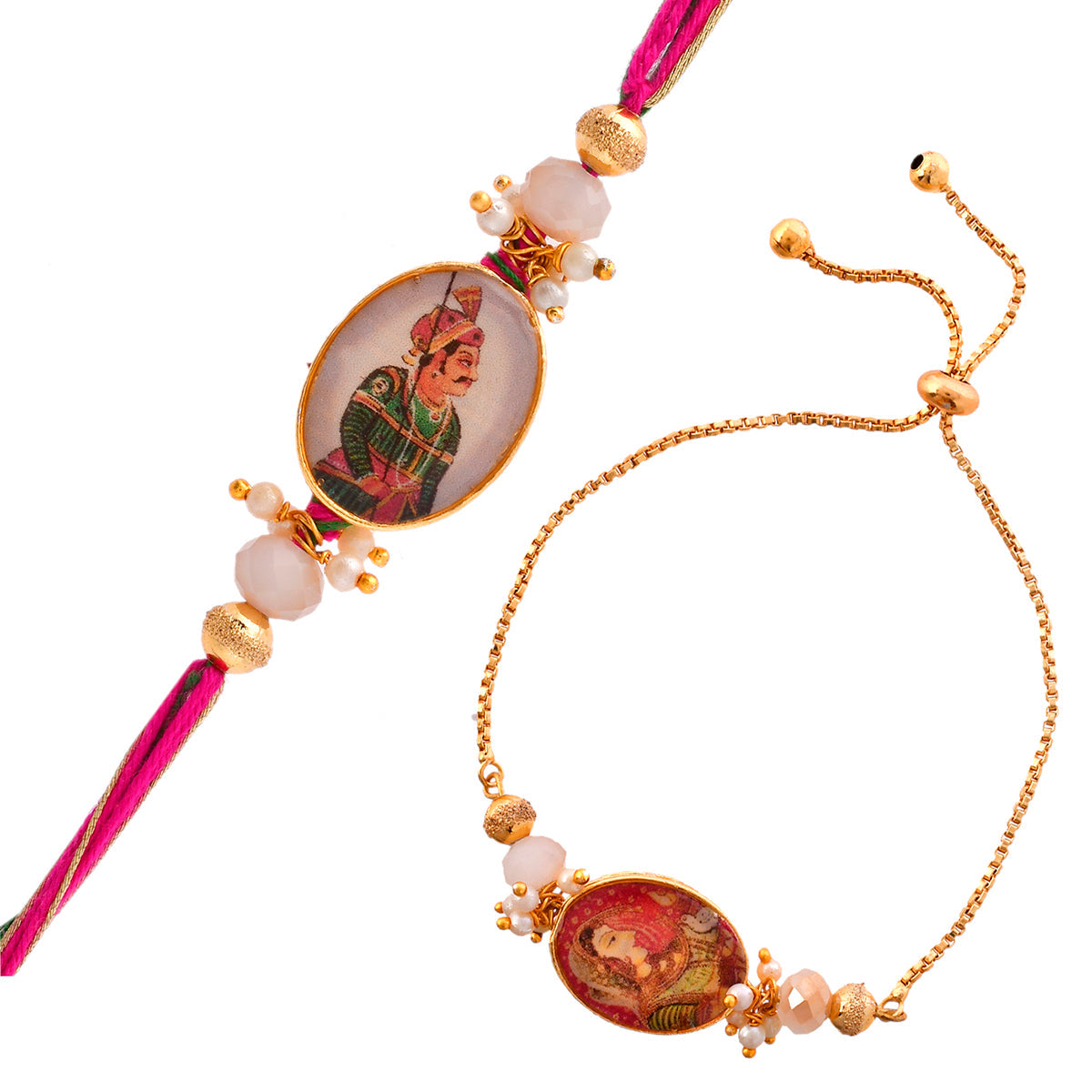 trueBrowns X Voylla Traditional King And Queen Pearl Beads Bhaiya-Bhabhi Rakhi | Swadesiicart