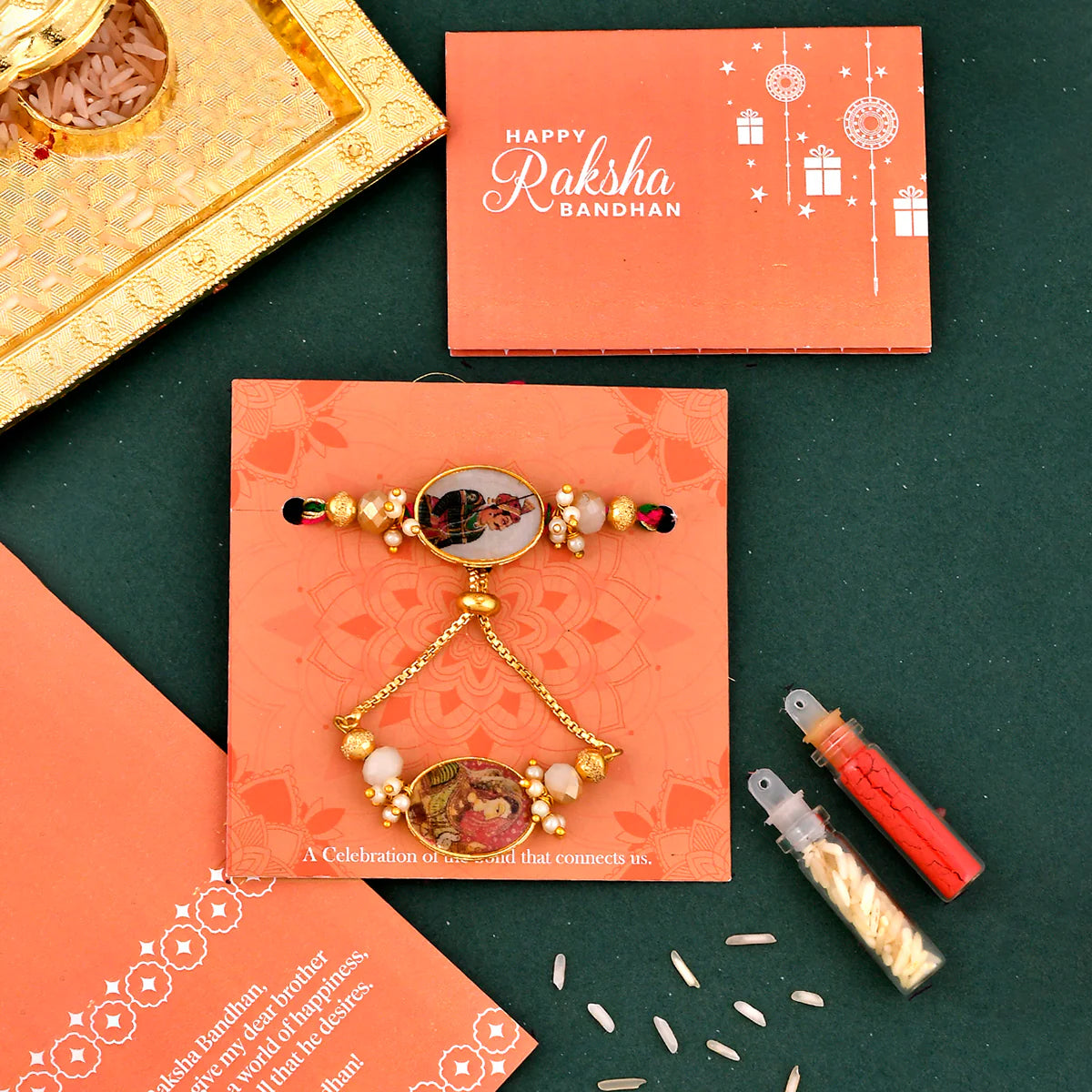trueBrowns X Voylla Traditional King And Queen Pearl Beads Bhaiya-Bhabhi Rakhi | Swadesiicart