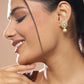 Gold-Toned White Kundan Oval-Shape Gold-Polished Studs Earrings - Ruby Raang | Swadesiicart