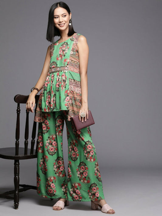 Ahalyaa Women's Traditional Wear Co-ods - Green - Swadesiicart