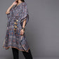 Ahalyaa Navy Blue & Maroon Floral Print Kaftan Kurta | Swadesiicart