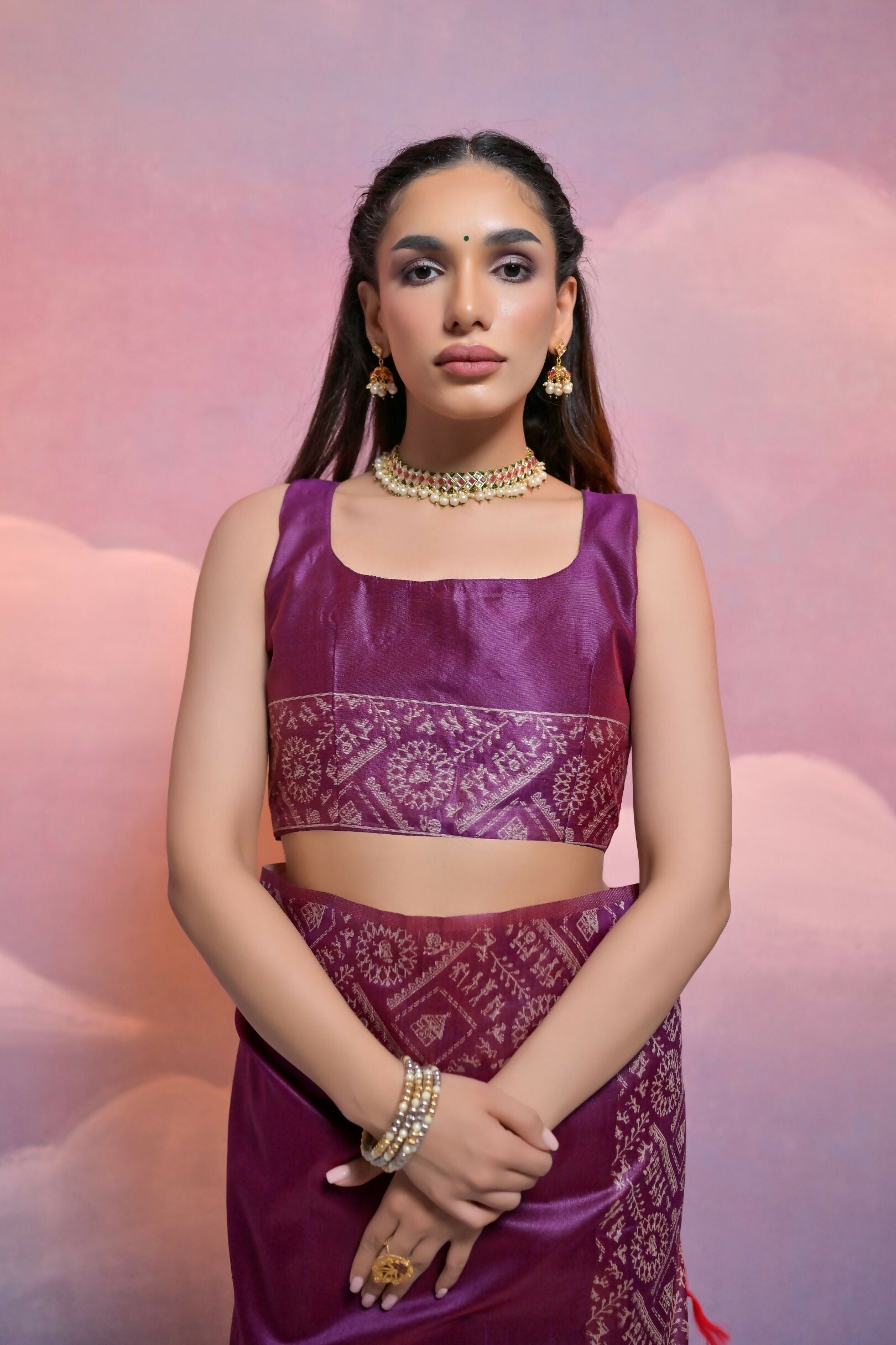 Vishnu Weaves Women's Wine Handloom Raw Silk Woven Border Saree with Blouse - Swadesiicart