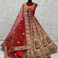 Jyoti Fashion Women's Red Velvet Fancy Dori, Zari with Multi Thread Embroidered Wedding Lehenga Choli | Swadesiicart