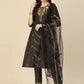 Black Embroidered Chinon Straight Kurta With Trouser & Dupatta - Salimar