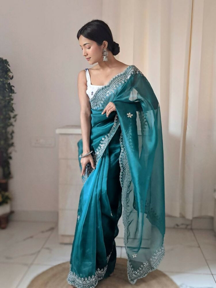 Vamsee Shirovastra Rama Organza Saree - Swadesiicart