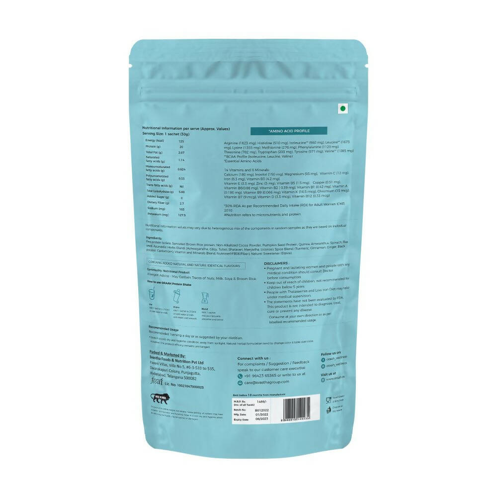 Oraah Plant Based Protein Powder Chocolate Flavor With Shaker | Swadesiicart