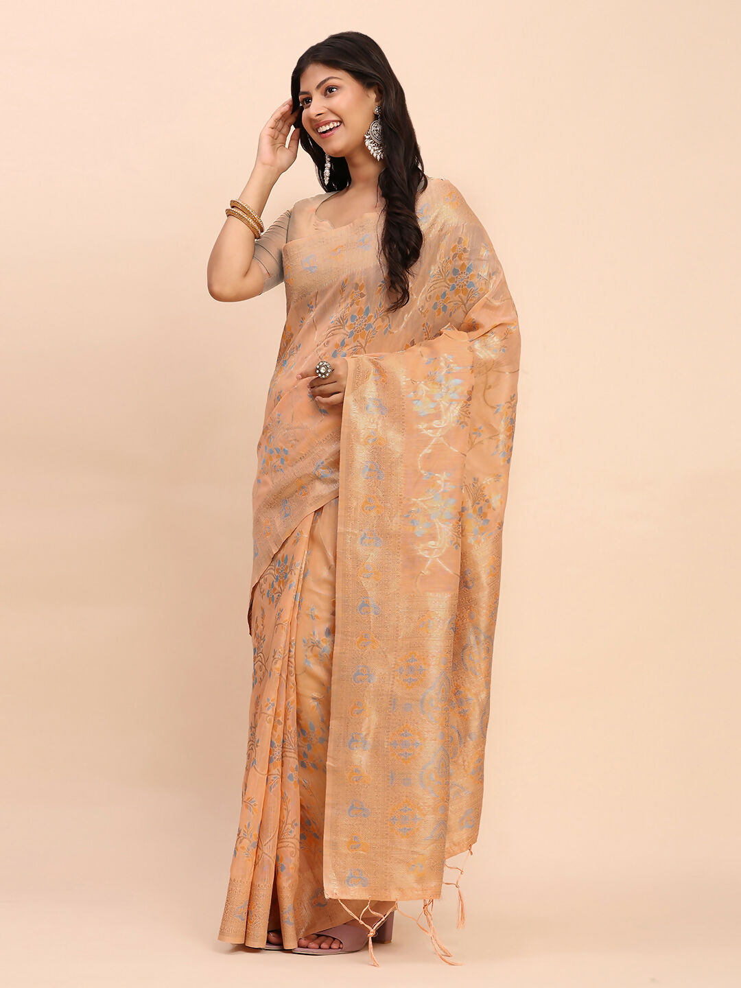 Shree Shyam Fashion Linen Cotton Orange Saree