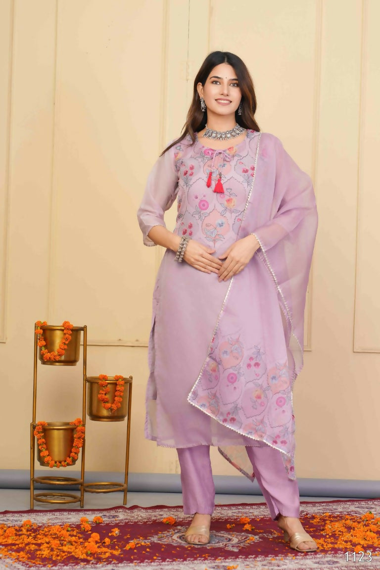 Wine Premium Organza Embroidered Stitched Suit With Dupatta - Tanisha | Swadesiicart