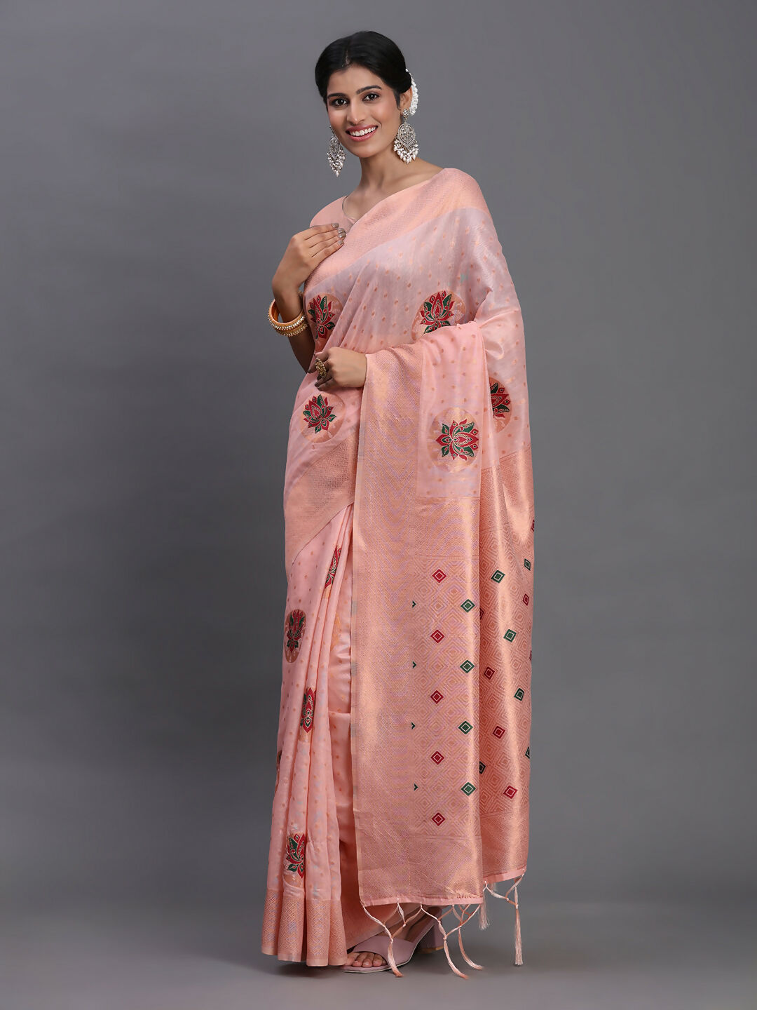 Shree Shyam Fashion Linen Cotton Light Pink Saree