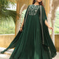 Janasya Dark Green Georgette Embroidered Dress & Jacket | Swadesiicart