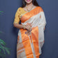 Jyoti Fashion Women's Orange Linen Silk Digital Print with Jacquard Woven Border Saree with Blouse | Swadesiicart
