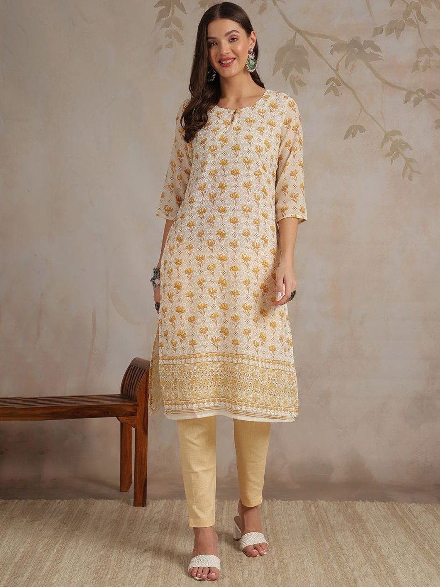 Anouk Women Floral Printed Chikankari Kurta | Swadesiicart