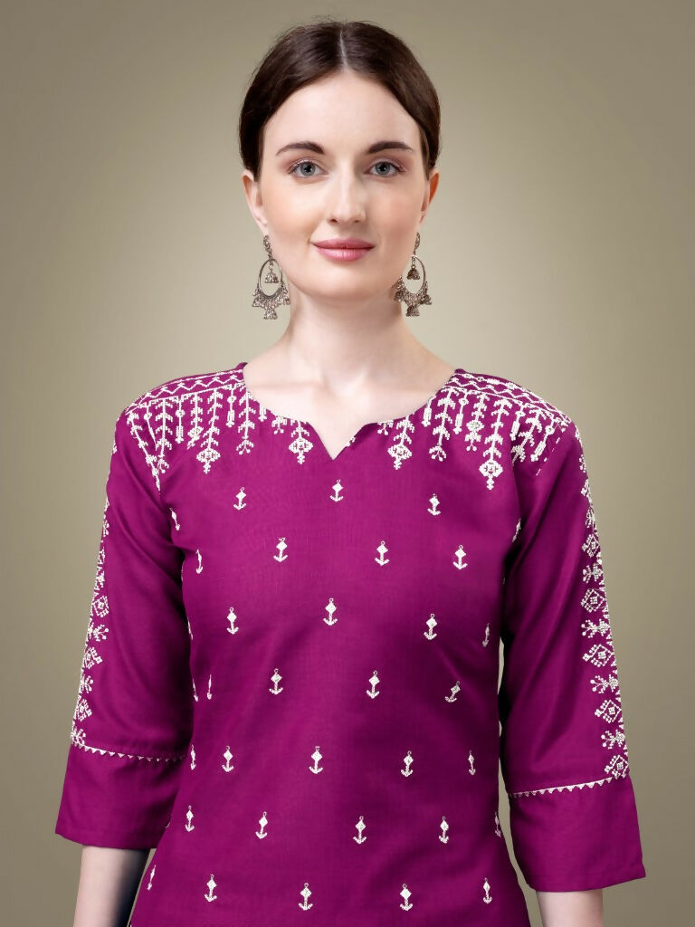 Jyoti Fashion Women's Purple Cotton Blend Embroidery & Sequence work Kurta with Trouser & Dupatta | Swadesiicart