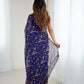 Lorenvalley Fashion Navy Blue Solo Georgette Superb Finishing Foils Print & Fancy Zalar Lace in Border Saree with Blouse - Swadesiicart