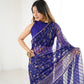 Lorenvalley Fashion Navy Blue Solo Georgette Superb Finishing Foils Print & Fancy Zalar Lace in Border Saree with Blouse - Swadesiicart