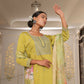 Jyoti Fashion Women's Light Yellow Cotton Silk Floral Print with Embroidered Kurta Set | Swadesiicart