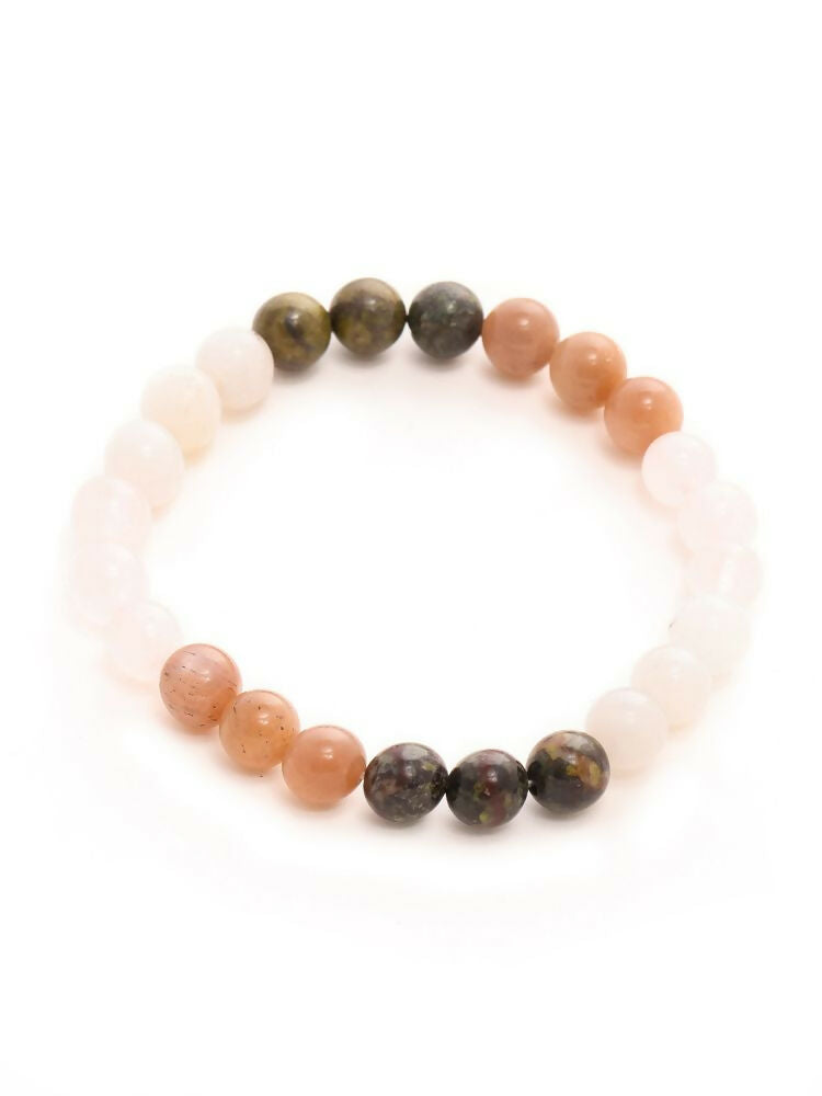 Red Carnelian, Amathyst Pyrite Metal Multicoloured Brown, Black and White Beads bracelet - Ruby Raang | Swadesiicart