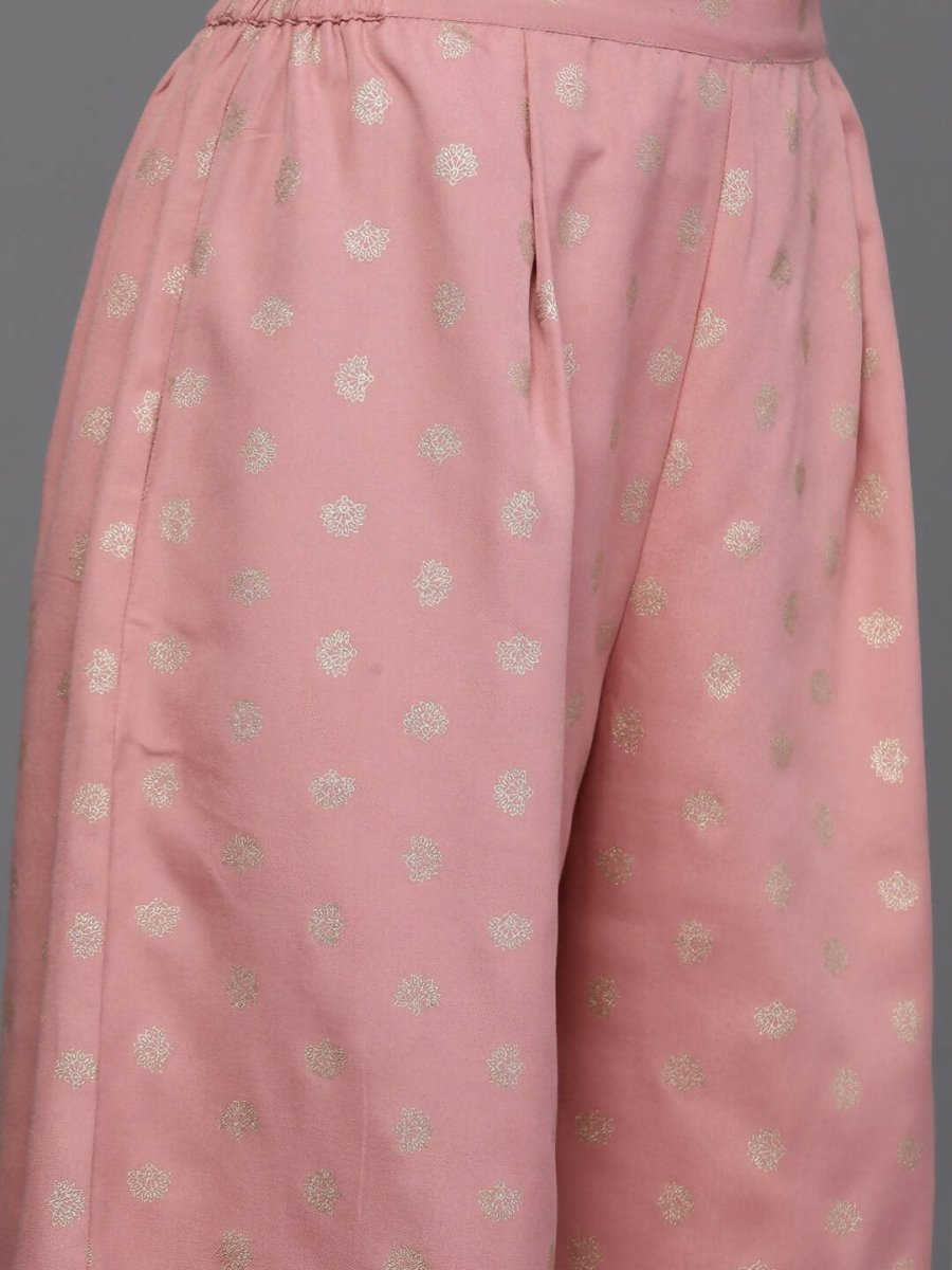 Ahalyaa Women Floral Yoke Design Tunic with Palazzos - Pink Color | Swadesiicart
