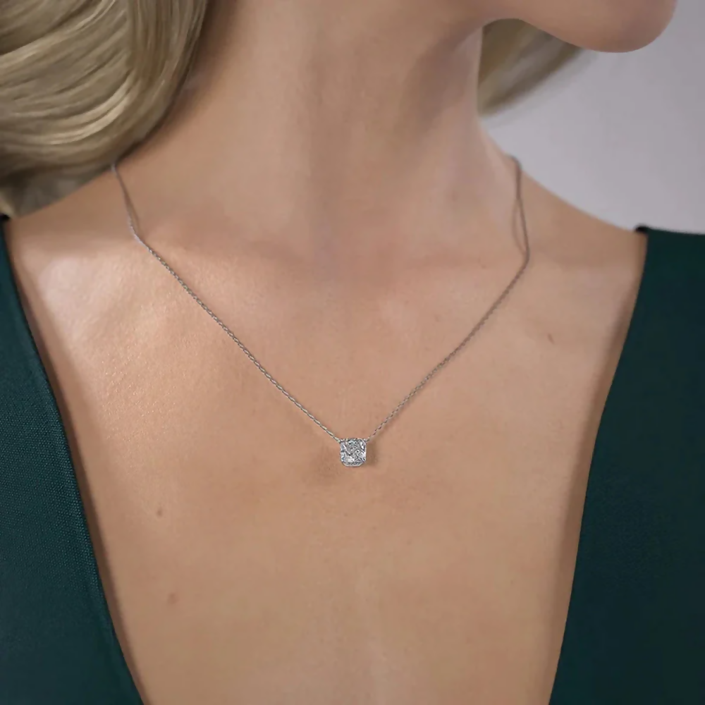 Cauer Elegant 14K White Gold Plated Moissanite Pendant Necklace | Swadesiicart
