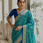 Vishnu Weaves Women's Firozi Raw Silk Thread Ikkat Woven Saree with Blouse - Swadesiicart