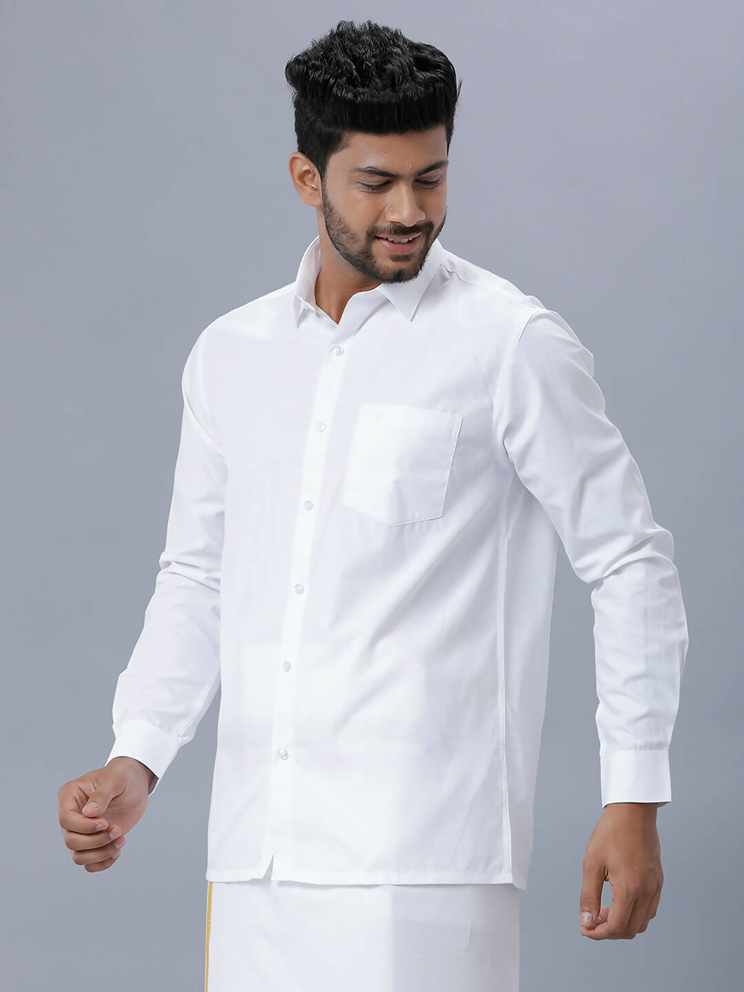 Ramraj Cotton Mens Full Sleeve Formal Poly cotton White Shirt | Swadesiicart