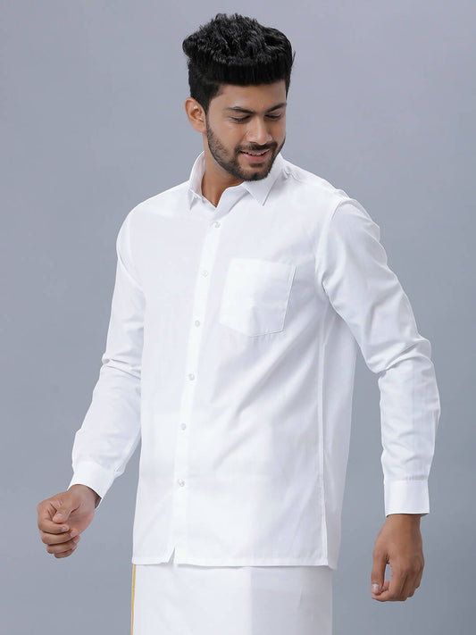 Ramraj Cotton Mens Full Sleeve Formal Poly cotton White Shirt | Swadesiicart