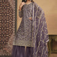 Net Dusty Purple Embroidered Festive Gharara Style Suit - Emponline | Swadesiicart