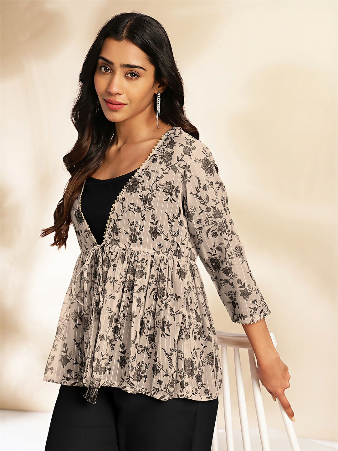 Janasya Black Crepe Solid Top,Bottom & Jacket | Swadesiicart
