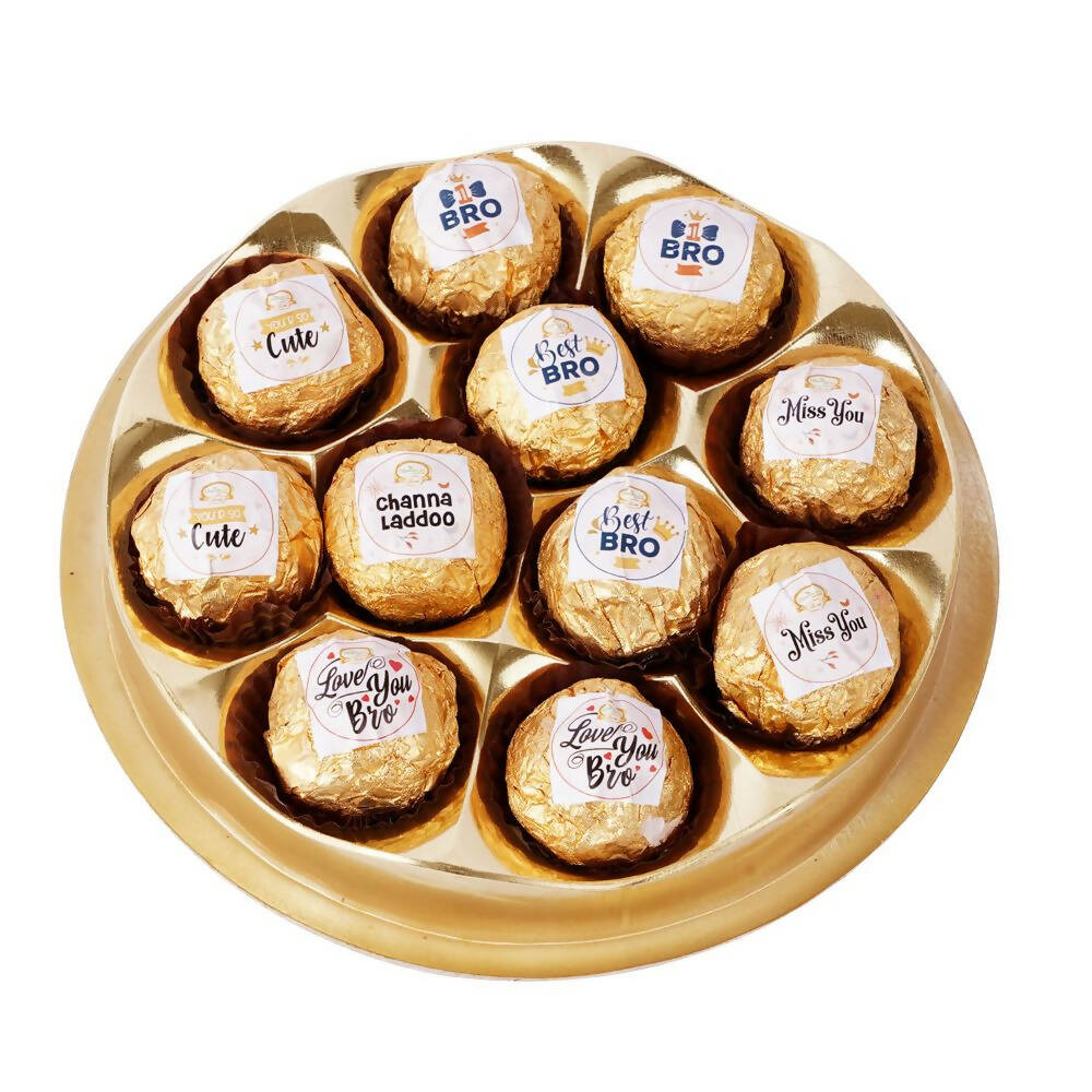Ghasitaram Round Box Of 11 Channa Laddoos with Captions | Swadesiicart