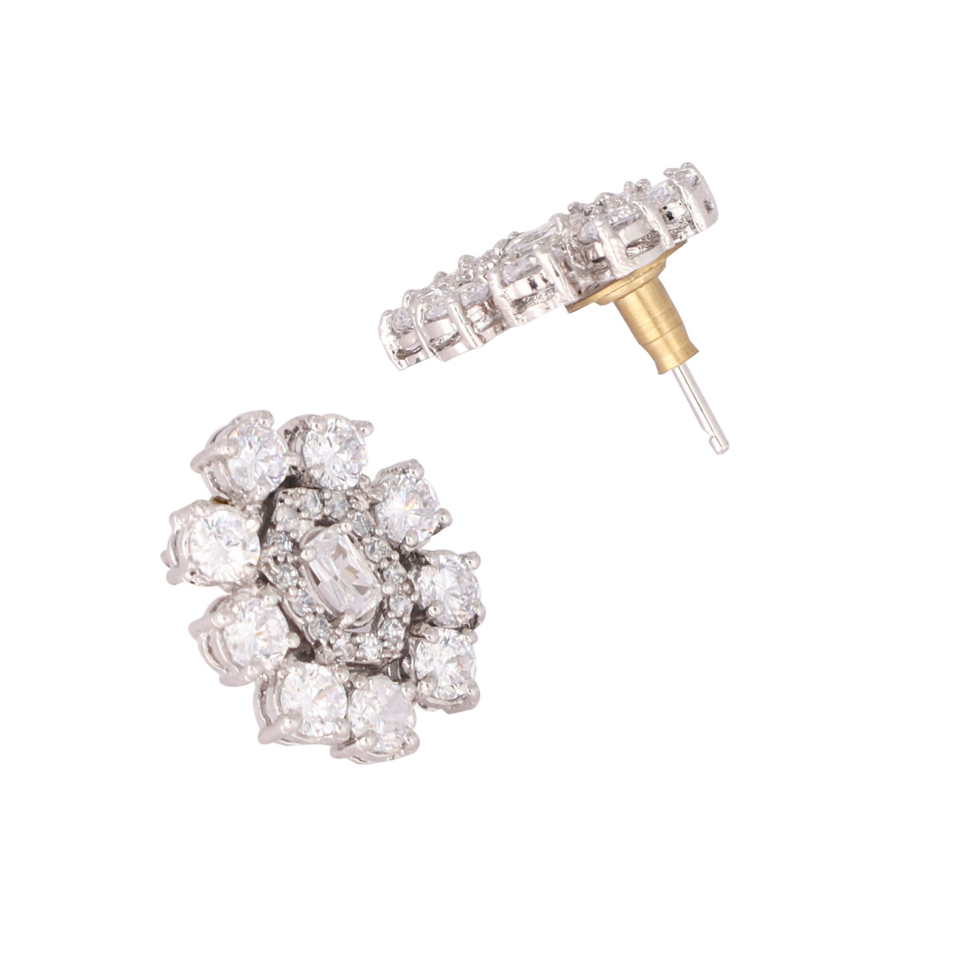 Nuyug Silver Blossom Diamond Studs | Swadesiicart