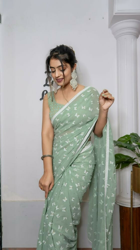 Vamsee Patangiyu Pista Green Georgette Saree - Swadesiicart