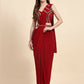 Red Imported Crystle Solid Ready to Wear Saree with stitched Blouse - Nita | Swadesiicart