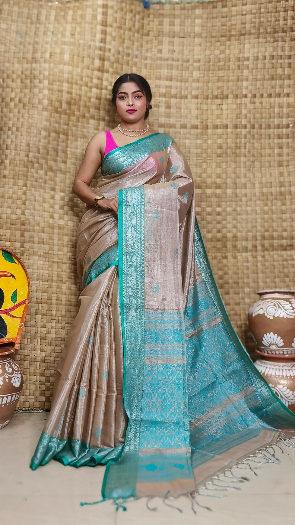 Exclusive Collection Light Coffee Beautiful Tissue Benarasi Saree - Swadesiicart