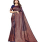 Vamika Weaving Banarasi Jacquard Navy Kanjivaram Saree | Swadesiicart