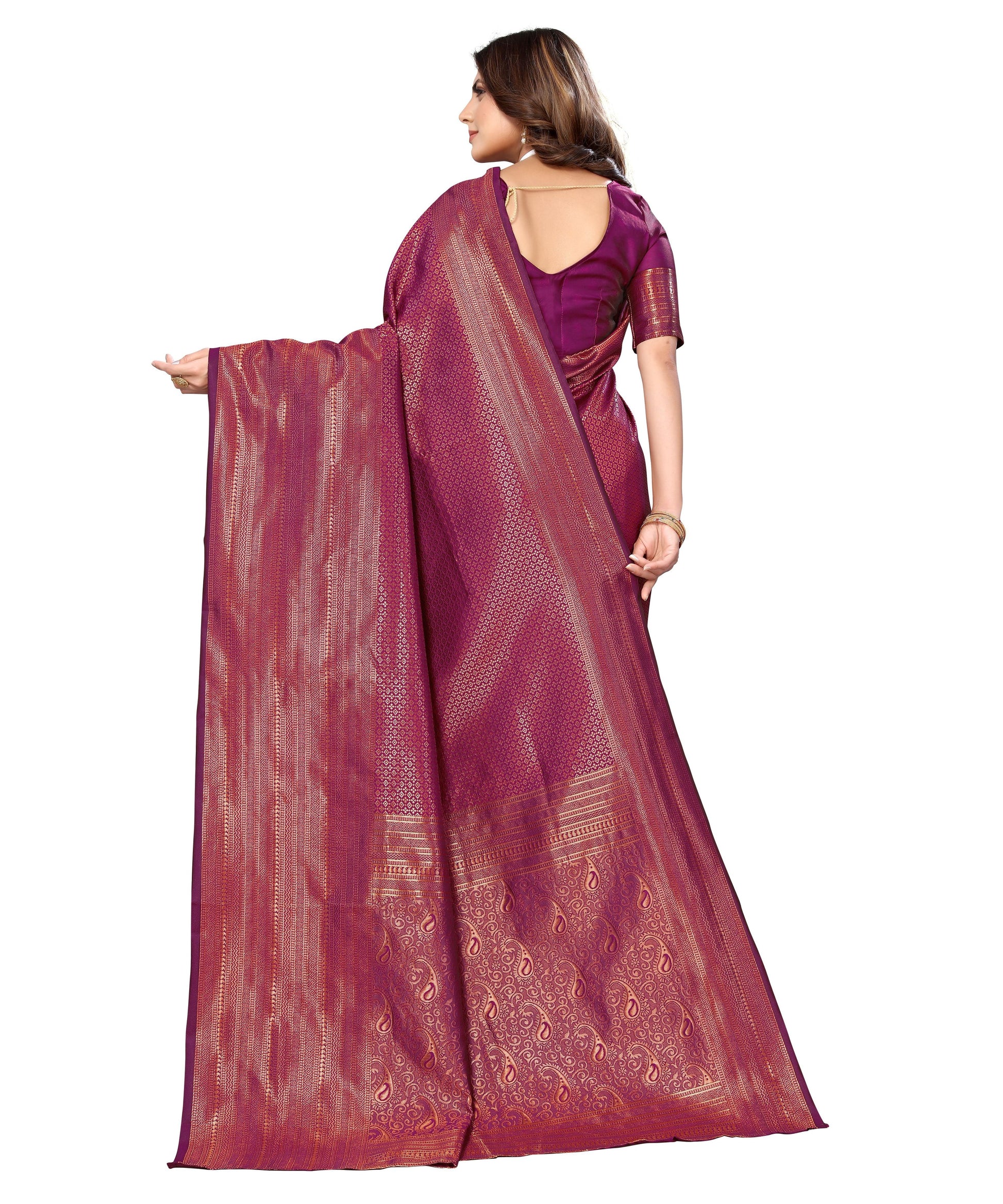 Vamika Weaving Banarasi Jacquard Purple Kanjivaram Saree | Swadesiicart