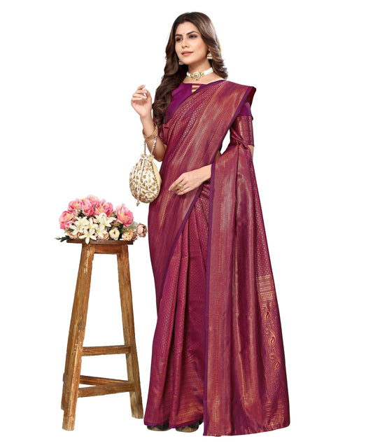 Vamika Weaving Banarasi Jacquard Purple Kanjivaram Saree | Swadesiicart