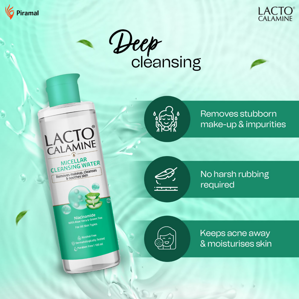 Lacto Calamine Micellar Cleansing Water,Removes Makeup & Clears Skin - Swadesiicart