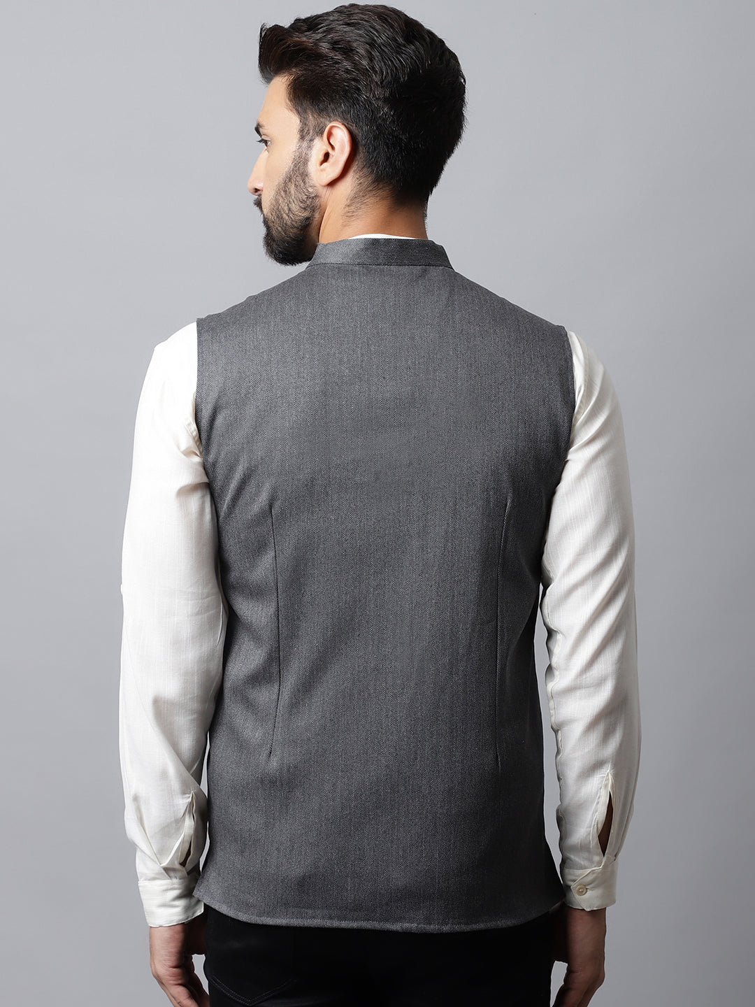 Even Apparels Men's Grey Nehru Jacket With Welt Pockets | Swadesiicart