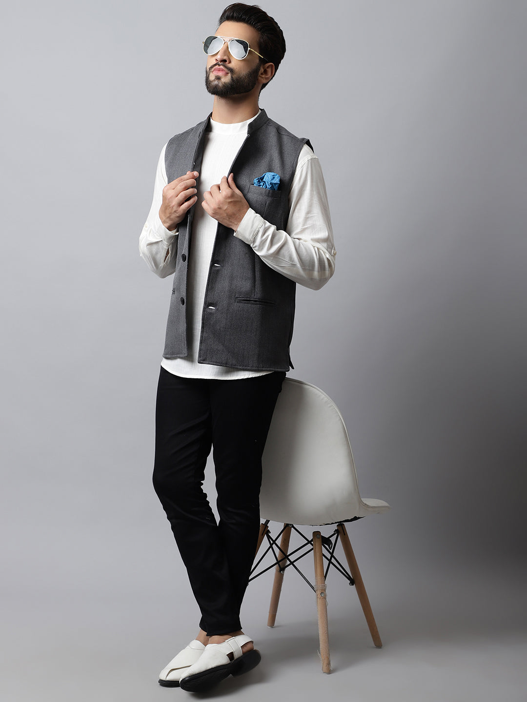 Even Apparels Men's Grey Nehru Jacket With Welt Pockets | Swadesiicart
