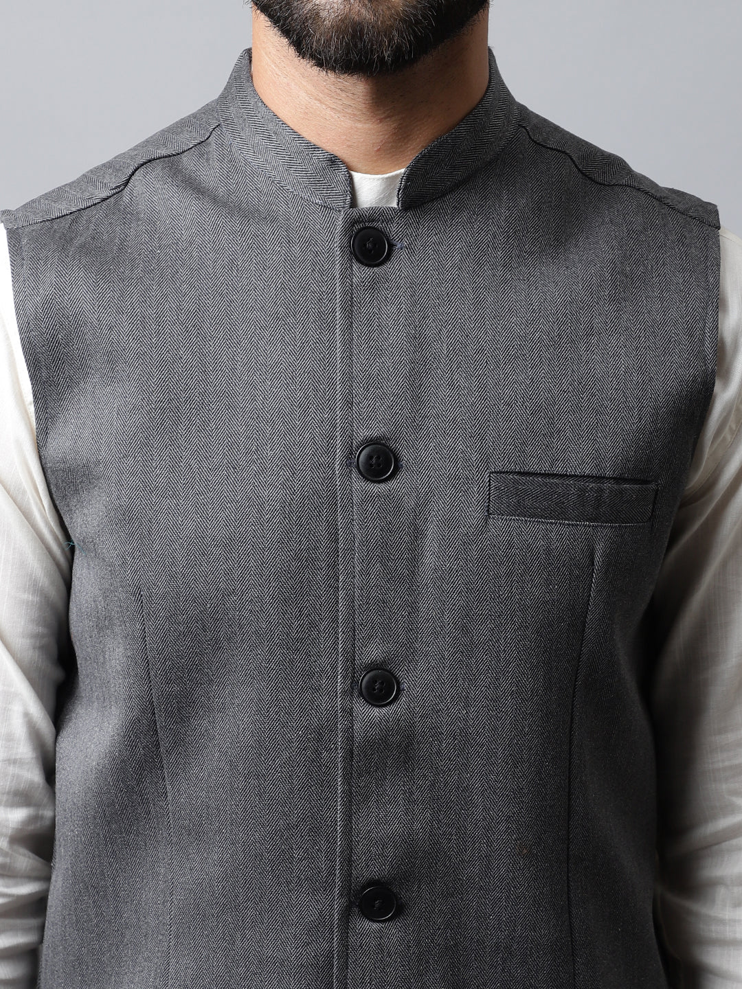 Even Apparels Men's Grey Nehru Jacket With Welt Pockets | Swadesiicart