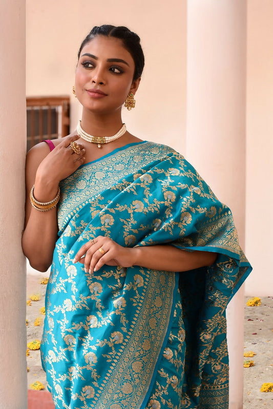 Joban Fashion Aqua Soft Pure Handloom Banarasi Silk Saree | Swadesiicart