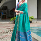 Vishnu Weaves Women's Rama Raw Silk Patola Zari Woven Saree with Blouse - Swadesiicart