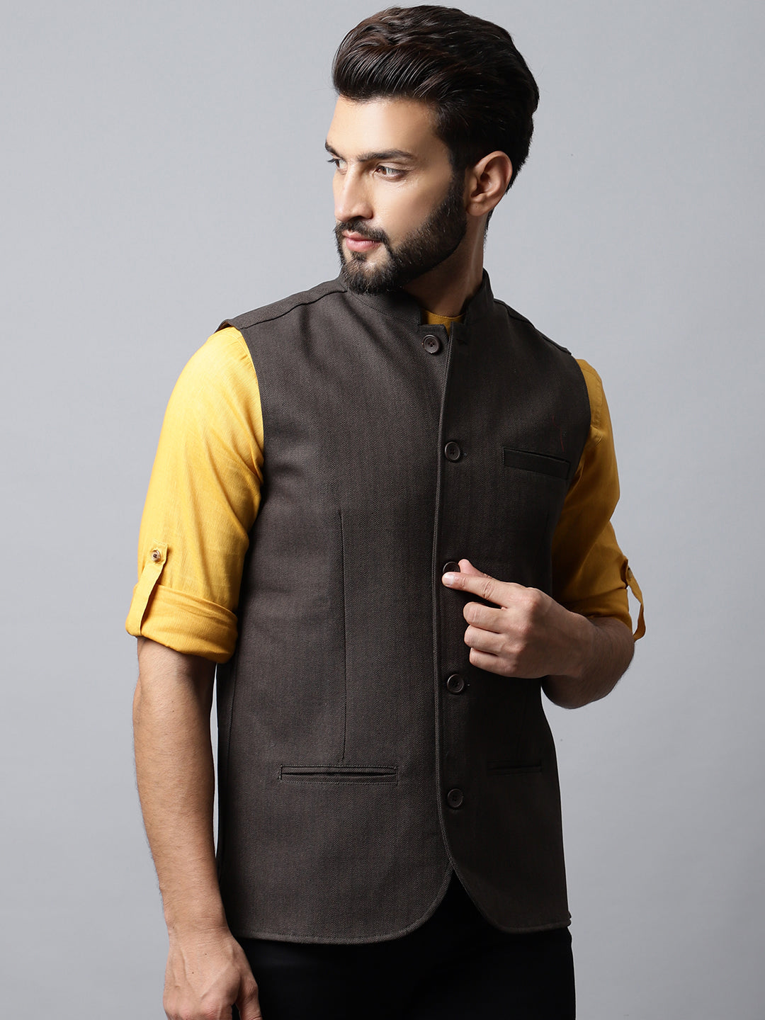 Even Apparels Men's Brown Nehru Jacket With Welt Pockets | Swadesiicart