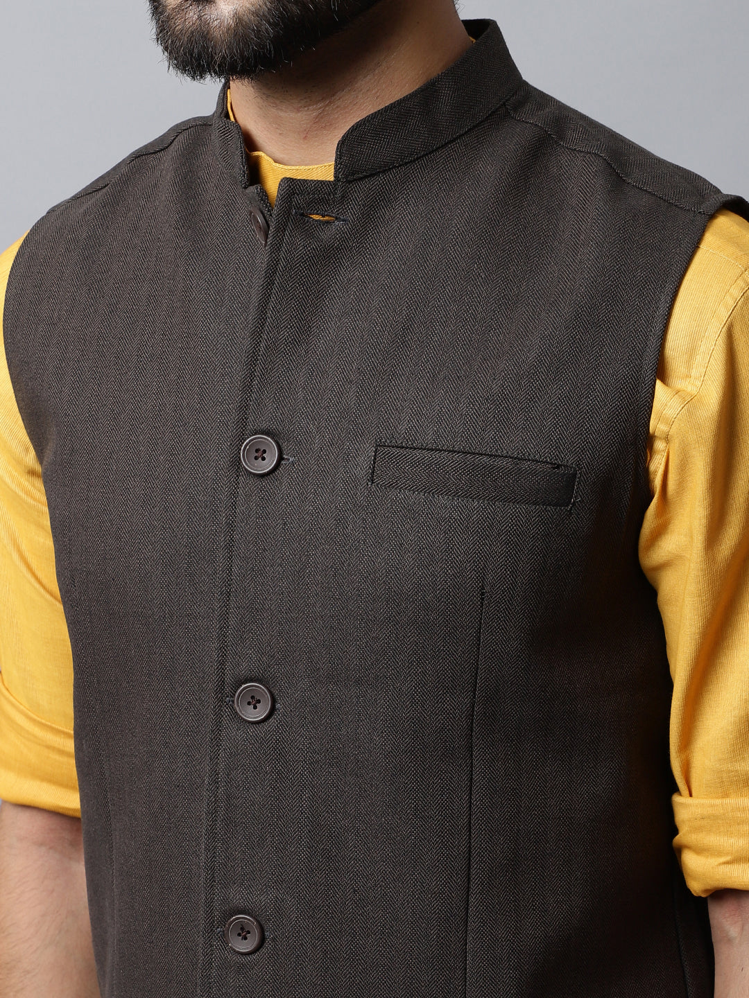 Even Apparels Men's Brown Nehru Jacket With Welt Pockets | Swadesiicart