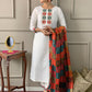 The52 White Embroidered Viscose Fabric Straight Kurta, Pant and Dupatta Set - Swadesiicart