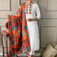 The52 White Embroidered Viscose Fabric Straight Kurta, Pant and Dupatta Set - Swadesiicart