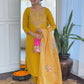 The52 Mustard Embroidered Rayon Fabric Straight Kurta, Pant and Dupatta Set - Swadesiicart