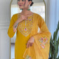 The52 Mustard Embroidered Rayon Fabric Straight Kurta, Pant and Dupatta Set - Swadesiicart
